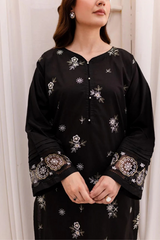 Black Embroidered Linen Dress