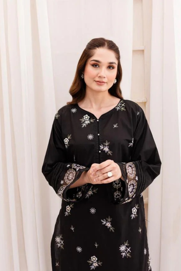 Black Embroidered Linen Dress