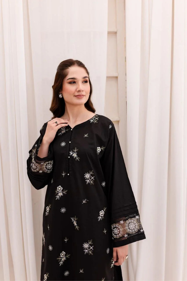 Black Embroidered Linen Dress