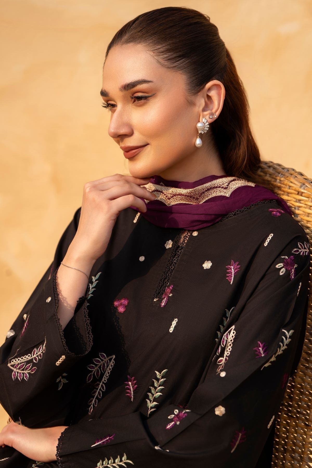 Bloom Three Piece (Embroidered Chiffon Dupatta)