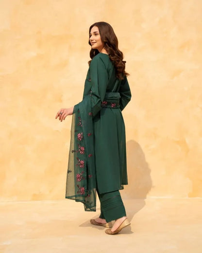 Green Zinnias Stitched 3-Piece Suits