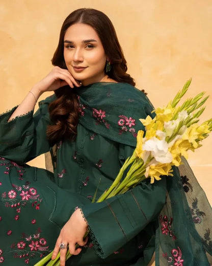 Green Zinnias Stitched 3-Piece Suits