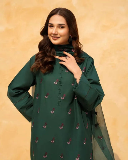 Green Zinnias Stitched 3-Piece Suits