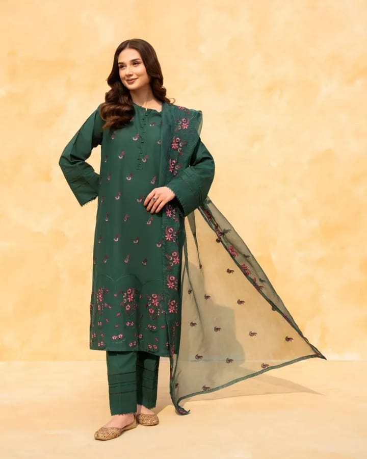 Green Zinnias Stitched 3-Piece Suits