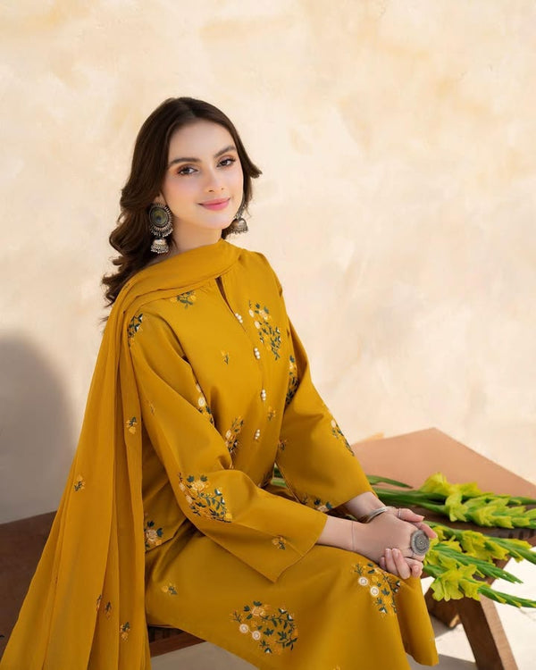 Mustard Hill 3pcs (Simple Chiffon Dupatta)