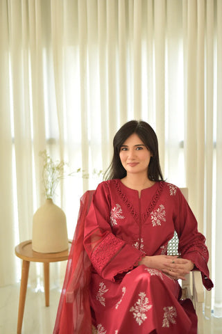 JENIFER MAHROON EMBROIDED 3-PC